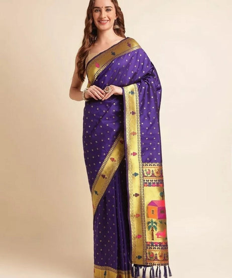 Beautiful Pure Soft Banarasi Lichi Silk Sari With Unstitched Blouse