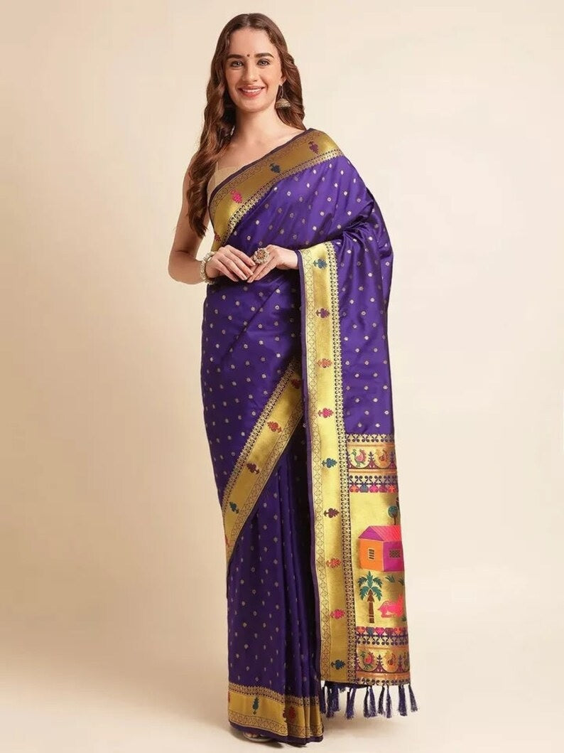 Beautiful Pure Soft Banarasi Lichi Silk Sari With Unstitched Blouse