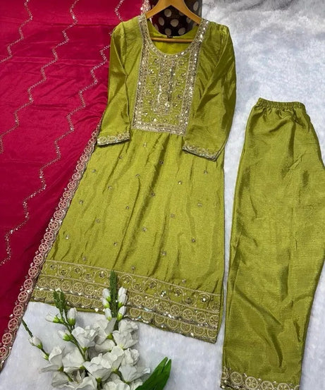 Function Beautiful Full Stitched Heavy Pure Chinon Kurti Bottom Dupatta