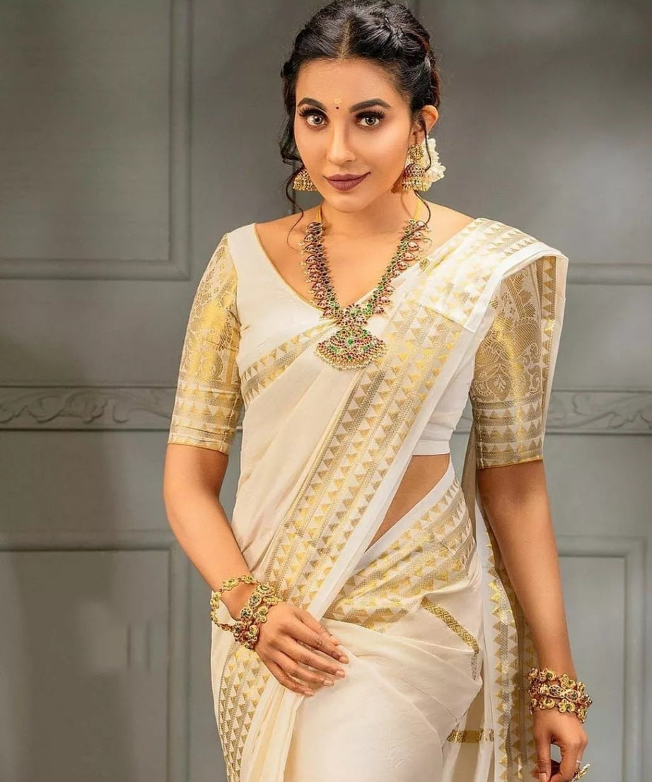 Soft Banarasi Silk With Weaving Gold Zari Saree With Blouse