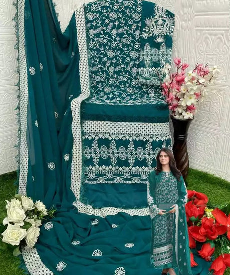 Georgette With Embroidery Work Pakistani Top Bottom With Dupatta