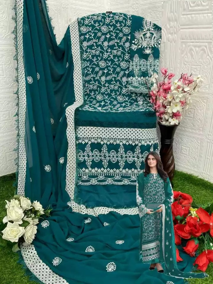 Georgette With Embroidery Work Pakistani Top Bottom With Dupatta