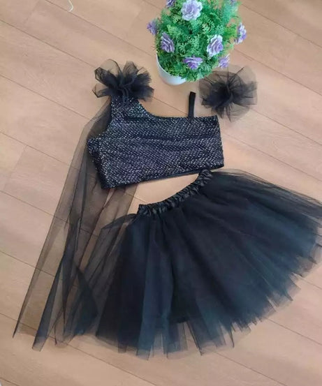 MOST PICKED NET FULL FLAIRED KID’S TOP WITH SKIRT BLACK