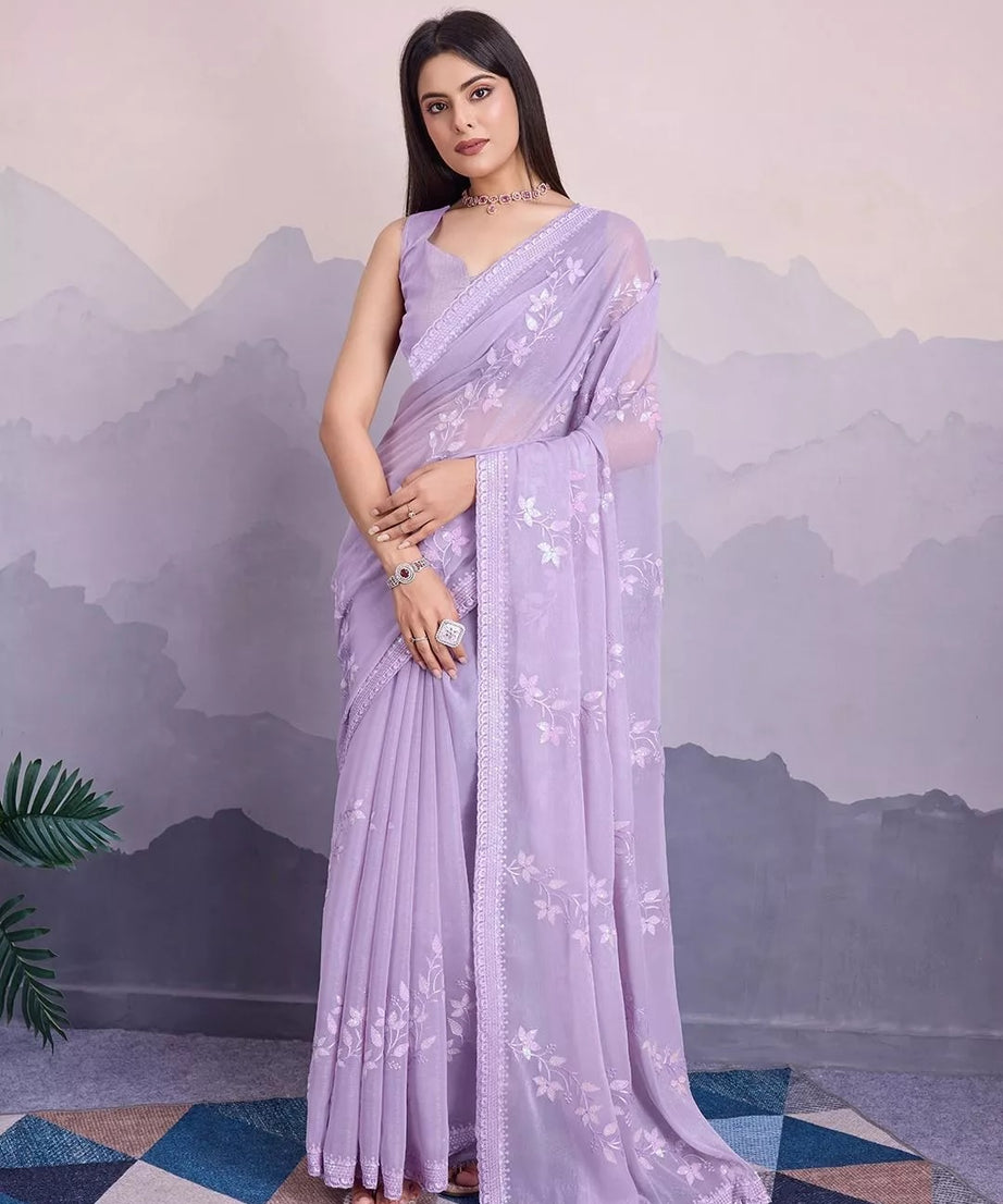 Wedding Simmer Chiffon Fabric Saree,Party Bollywood Sari Blouse