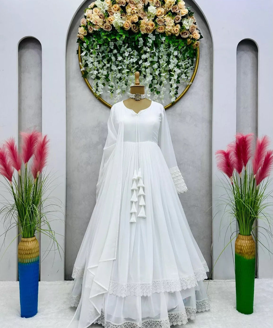 Designer Faux Georgette Long Anarkali Gown & Dupatta