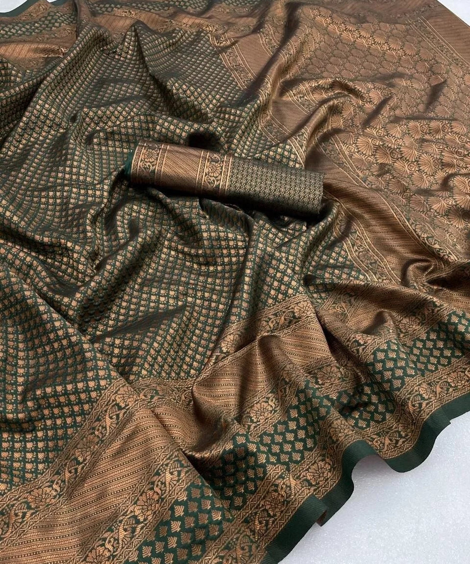 Luxurious Banarasi Silk Saree with Heavy Zari Border Sari & Blouse