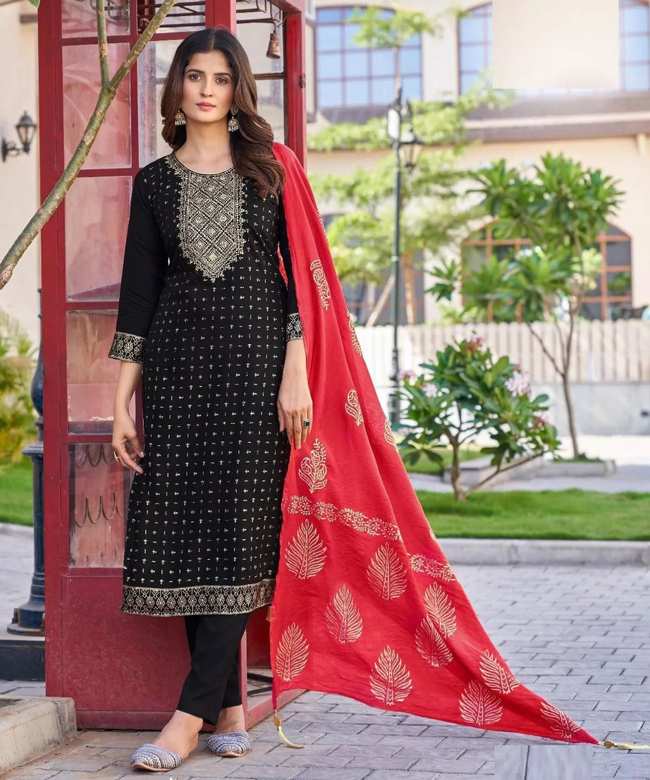 Bollywood Print With Embroidery Work Top Bottom & Dupatta