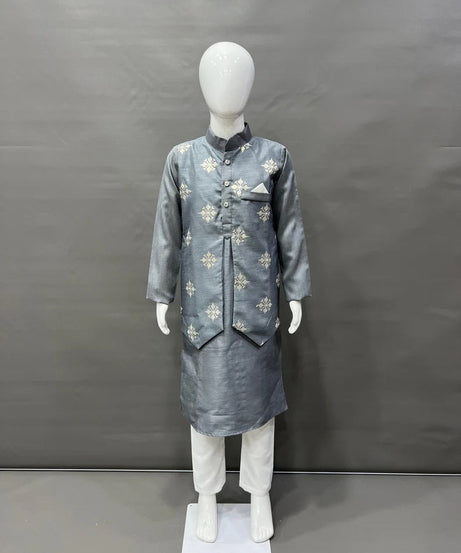 Parbon Silk With Matte Copper Sequence Work Kurta Koti Pajama Set