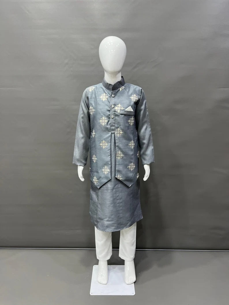 Parbon Silk With Matte Copper Sequence Work Kurta Koti Pajama Set