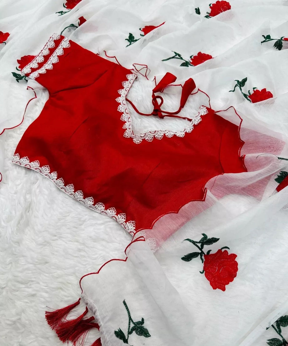 Pure Soft Chanderi Cotton Saree With Full Stitched Blouse,Wedding Sari