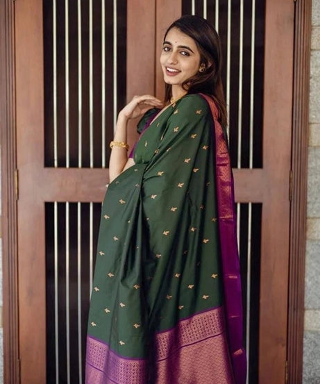 Banarasi Soft Silk Wedding Saree With Jacquard Border Blouse fancy Saree11-KT