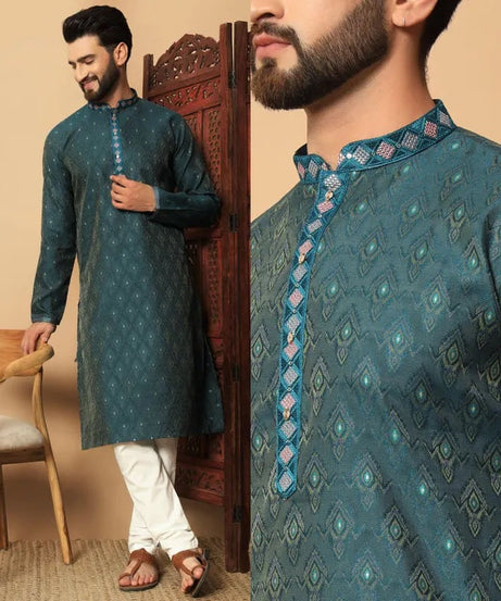Heavy Silk Jacquard With Embroidery Men's Kurta Set