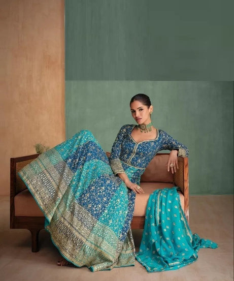 Traditional Pakistani Heavy Georgette Free Size Stitched Top Bottom Dupatta