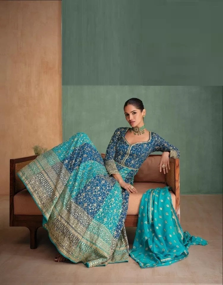 Traditional Pakistani Heavy Georgette Free Size Stitched Top Bottom Dupatta