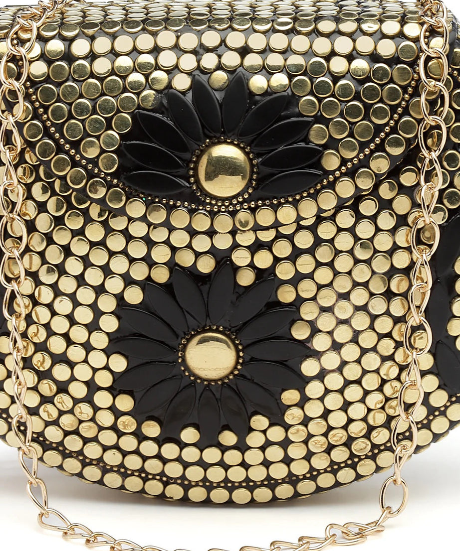 Mosaic Embellished Metal Clutch