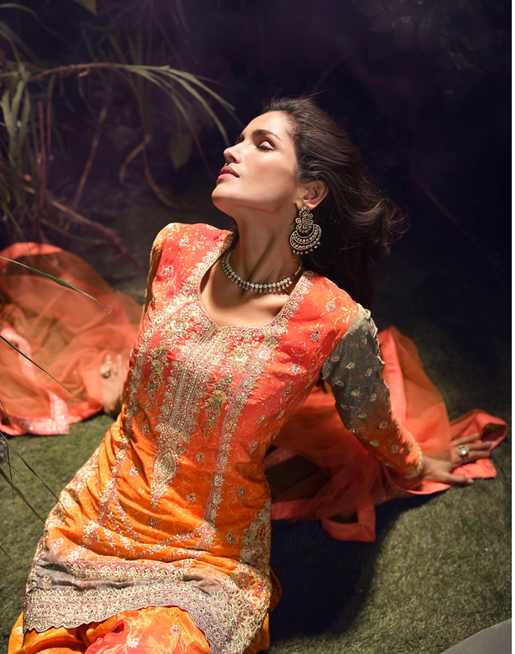 Heavy Chinon With Multi Digital Print Wedding Wear Top Bottom With Dupatta