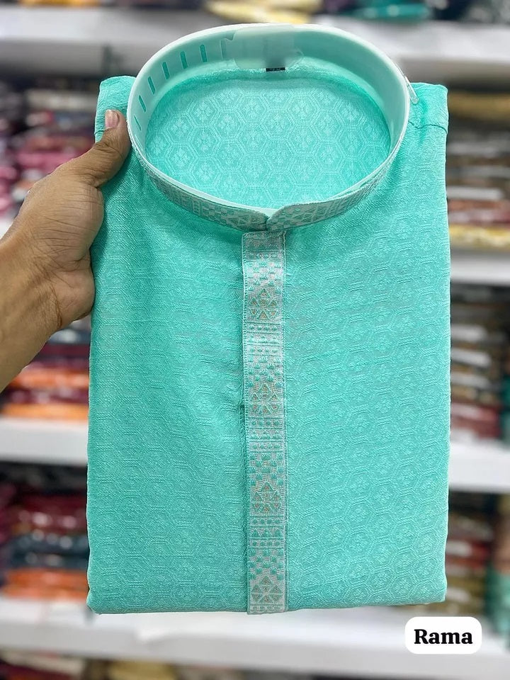 Heavy Jacquard Silk Beautiful Function Full Stitched Kurta Pajama For Men's
