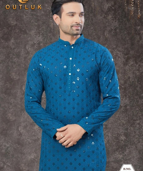 Traditional Wear Rayon Sifly Lakhnawi Kurta Pajama Set For Men's