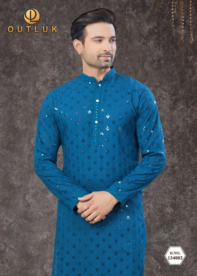 Traditional Wear Rayon Sifly Lakhnawi Kurta Pajama Set For Men's