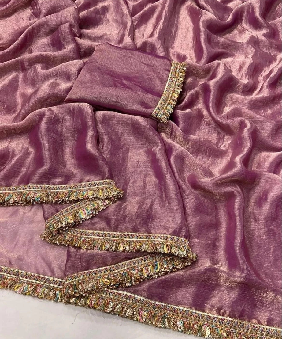 Chiffron Fendy Sari , Traditional Designer Wedding Wear Saree With Blouse