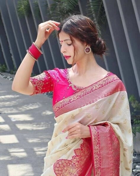 Traditional Festival Wear Saree, Banarasi Soft Silk Sari With Blouse