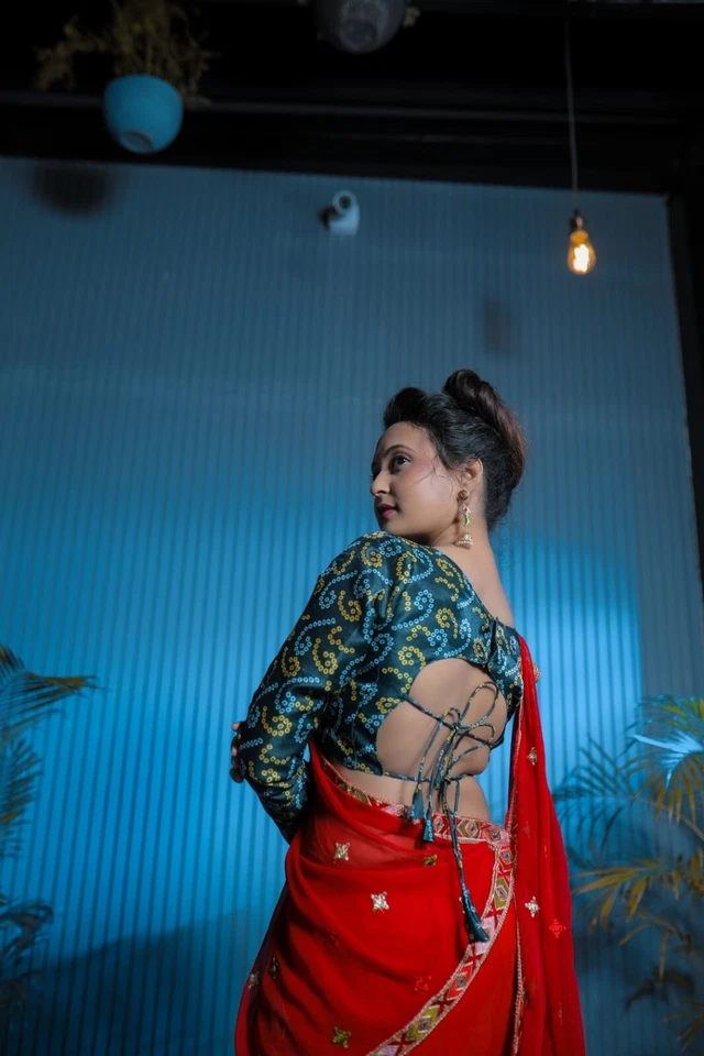 Designer Fancy Faux Georgette Embroidery With Real Mirror Work Saree & Blouse 11-RV