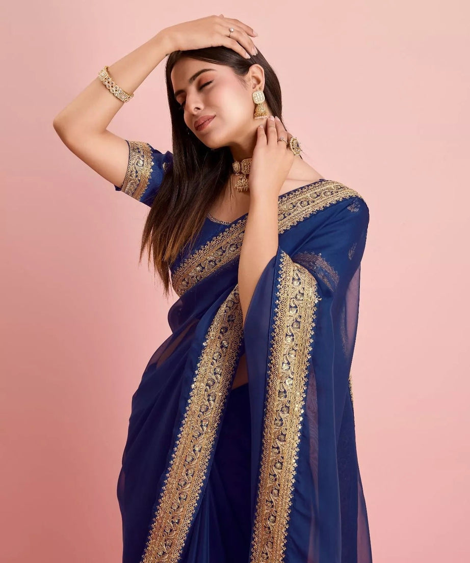 Tabby Silk Organza With Embroidery Lace Work Sari &  Blouse