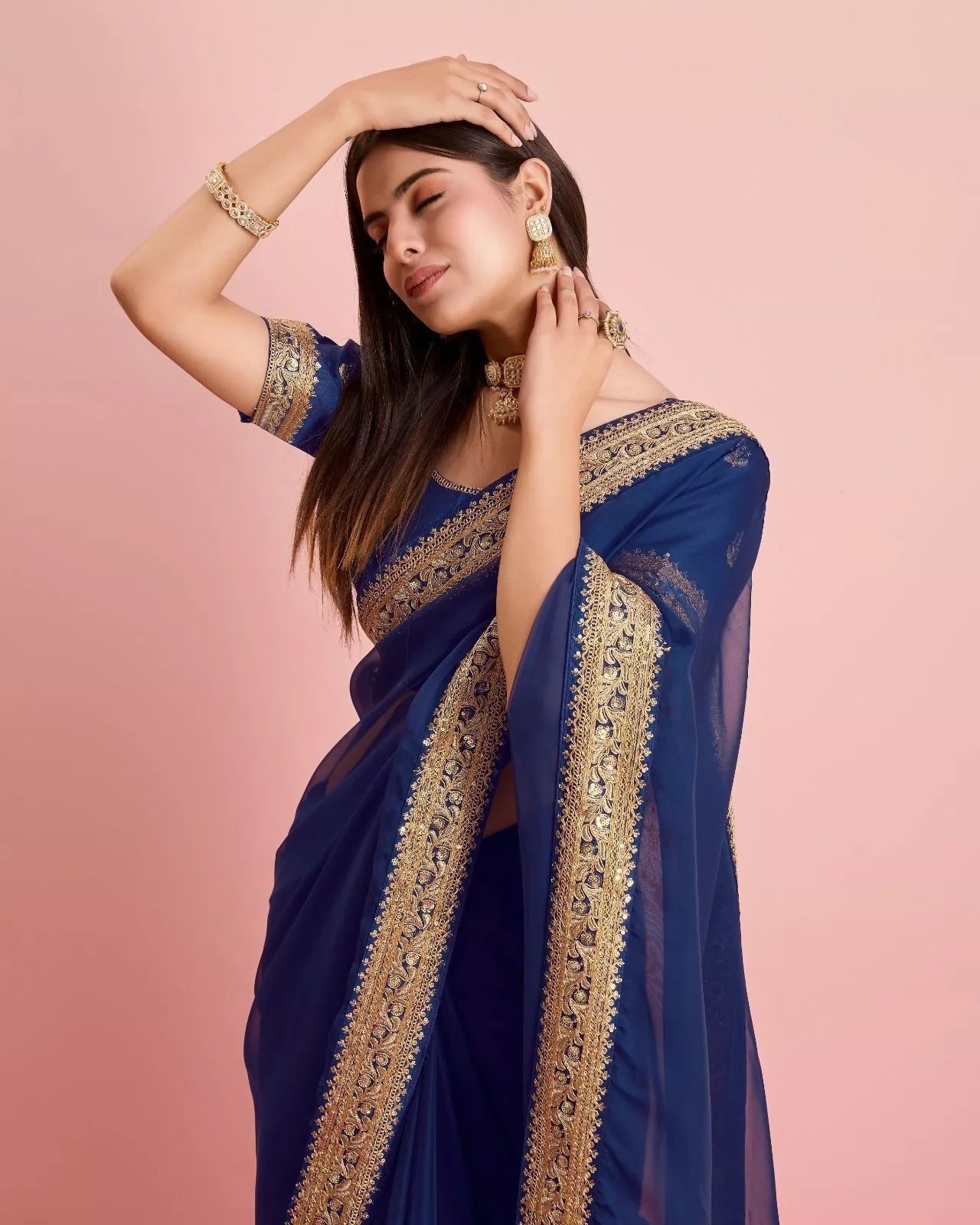 Tabby Silk Organza With Embroidery Lace Work Sari &  Blouse