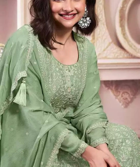 Chinon Silk With Sequence Embroidery Stitched Work Top Bottom Dupatta