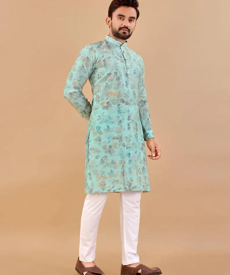 Premium Soft Cotton Foil Print Men's Kurta Pajama Set
