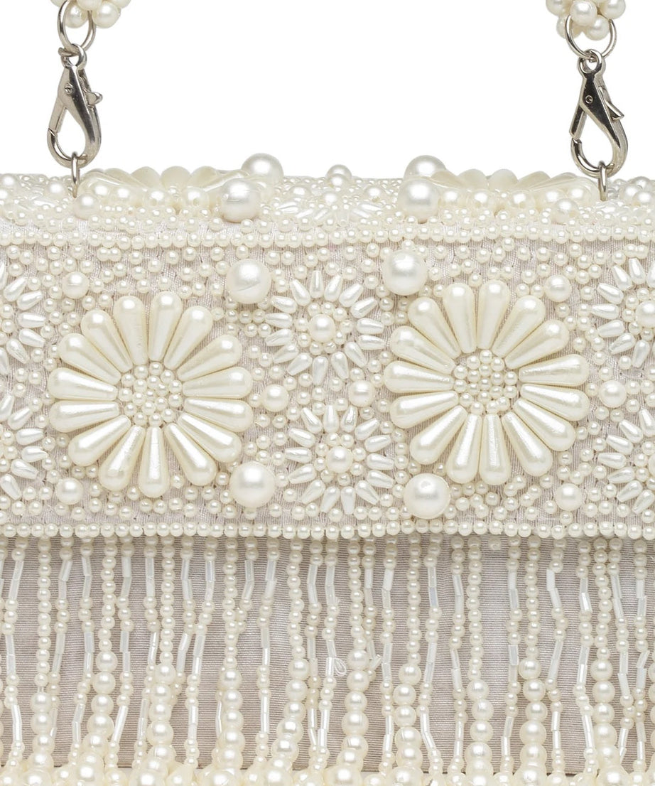 Coffer Bead Work Embellished Faux Silk Clutch