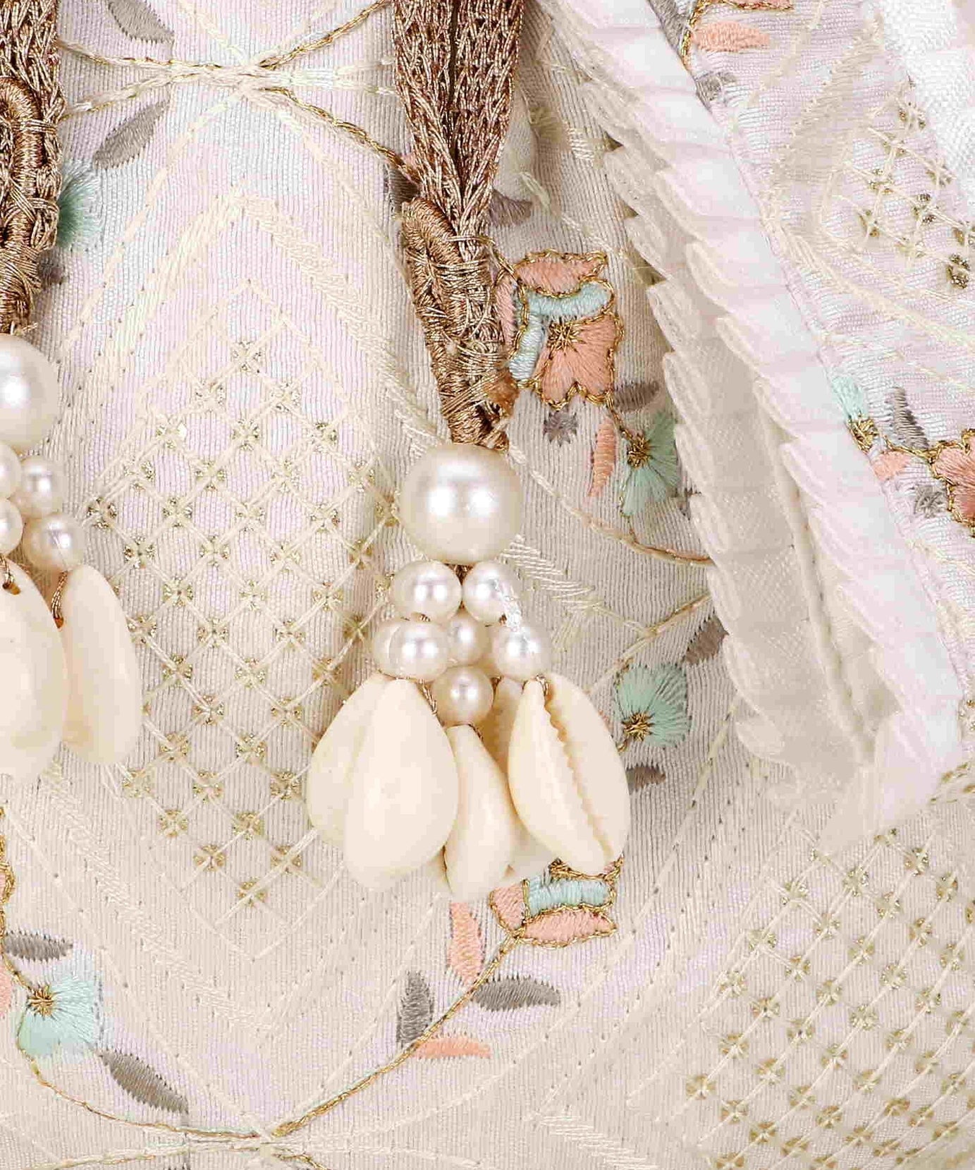 Dangle Stone work Embroidered Faux Silk Potli Bag