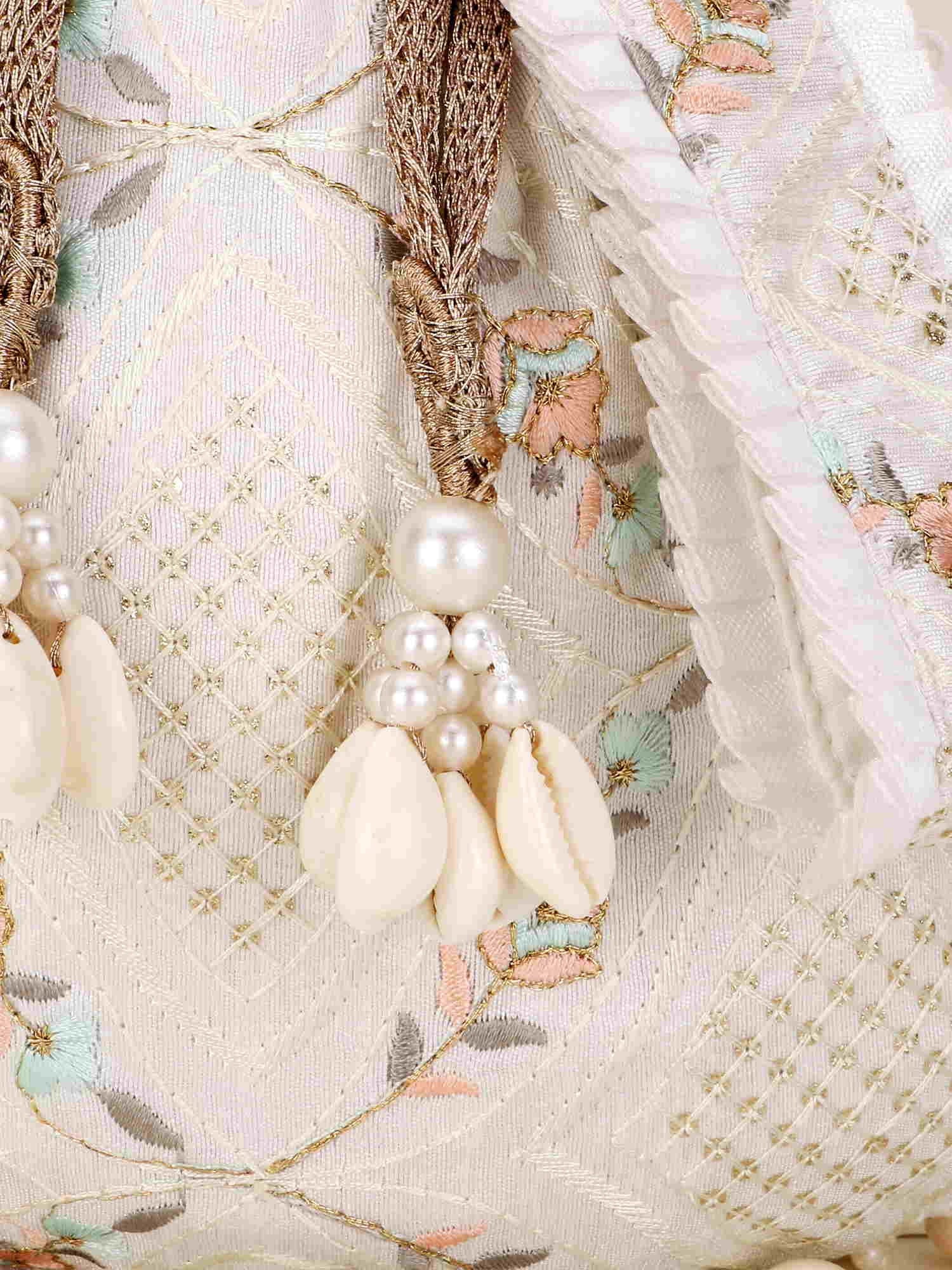 Dangle Stone work Embroidered Faux Silk Potli Bag