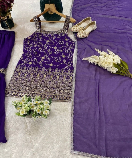 Heavy Faux Georgette Traditional Full Stitched Kurti Bottom & Dupatta Set 12-DC