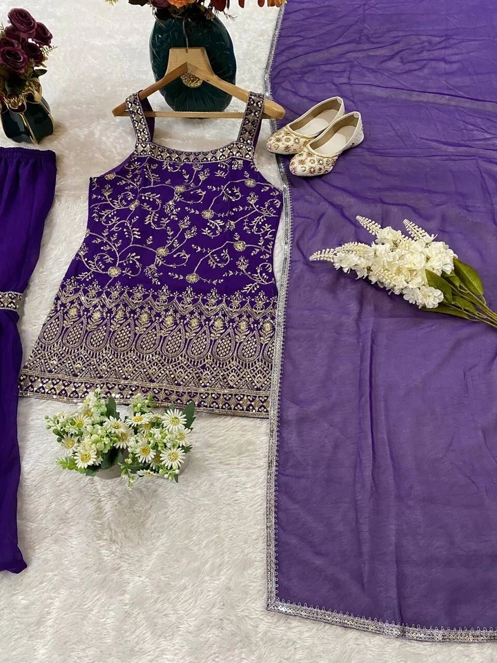 Heavy Faux Georgette Traditional Full Stitched Kurti Bottom & Dupatta Set 12-DC