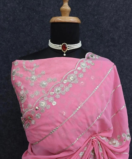 Heavy Pure Soft Georgette Bollywood Party Saree,Wedding Wear Sari With Blouse