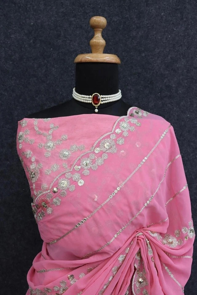 Heavy Pure Soft Georgette Bollywood Party Saree,Wedding Wear Sari With Blouse