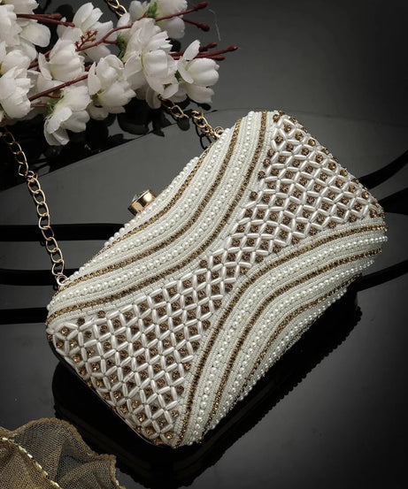 Adorn Embellished Faux Silk Clutch