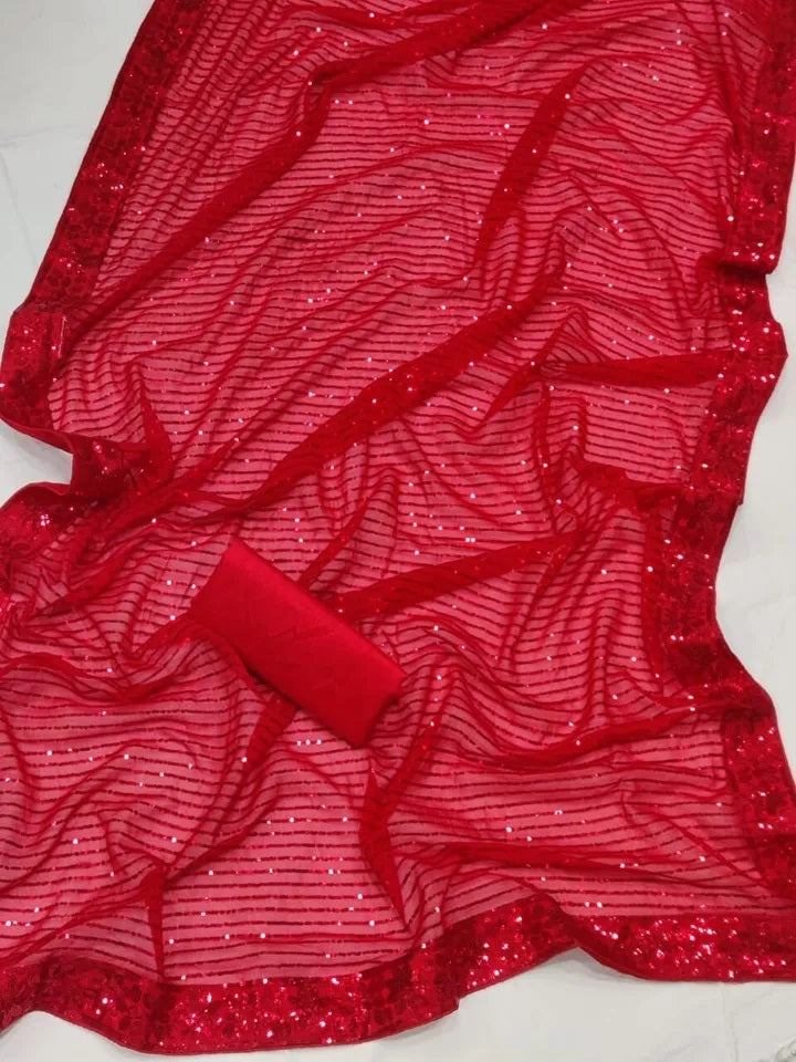 Traditional Classic Party Wear Georgette Saree, Wedding Ethnic Sari & Blouse