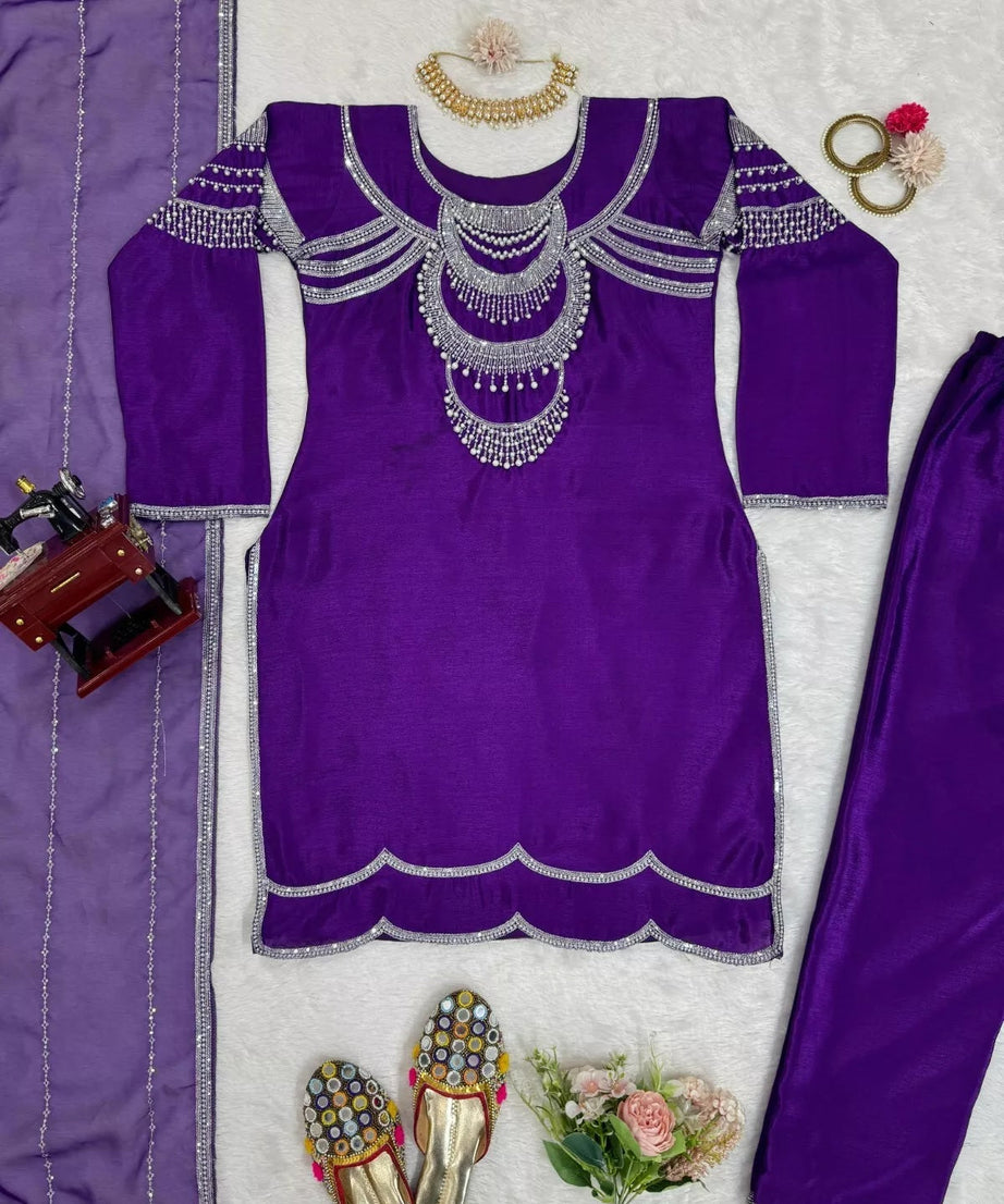 Chinon Silk Bollywood Designer Stylish Top Pant & Dupatta