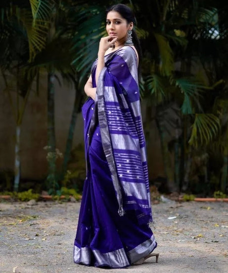 Purple Indian Beautiful Banarasi Soft Silk Saree With Blouse