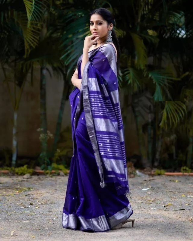 Purple Indian Beautiful Banarasi Soft Silk Saree With Blouse
