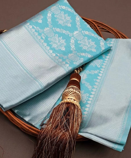 Sky Blue Latest Designer Exclusive Wedding Saree With Blouse