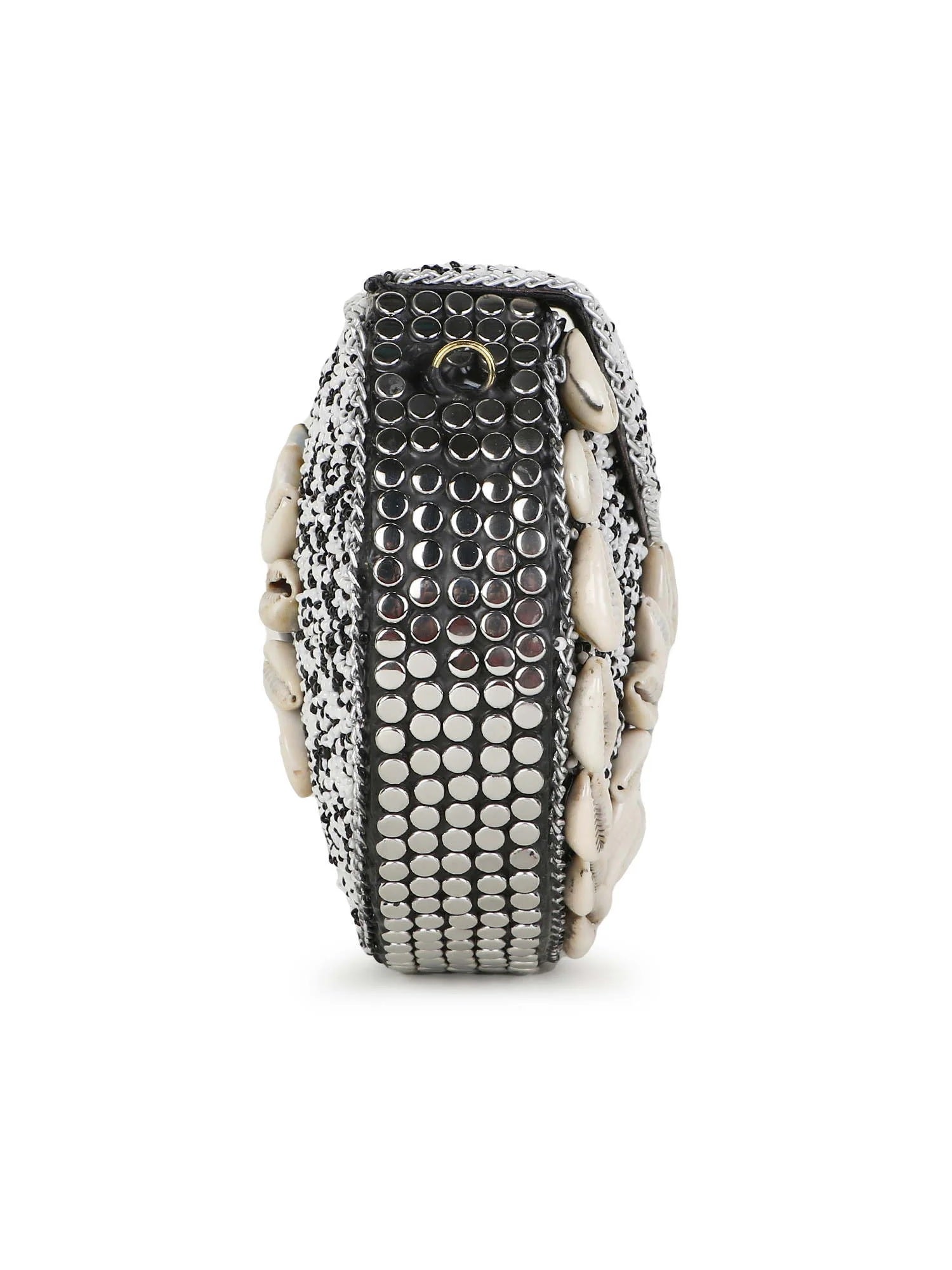 Mosaic Shell Embellished Metal Clutch