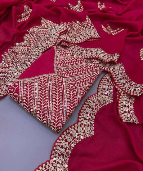 Two Tone Vichitra Silk With Sequence Embroidery Work  Sari & Blouse