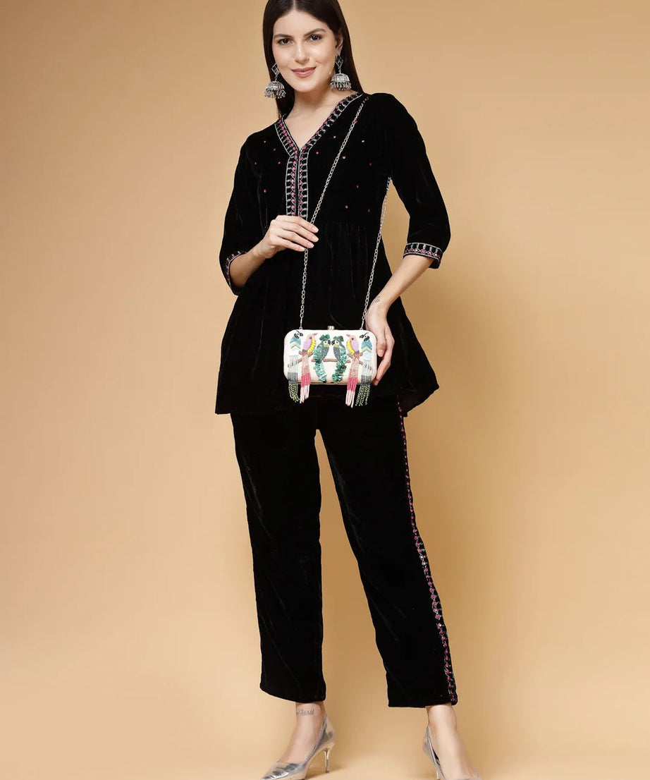 Adorn Quirky Embellished Corduroy Clutch