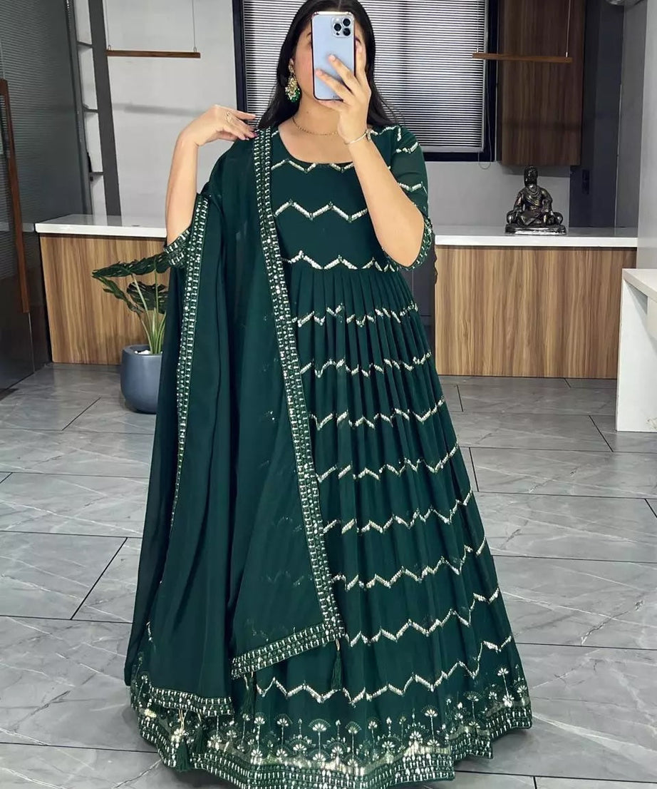 Georgette With Heavy Embroidery Work Long Anarkali Gown Dupatta