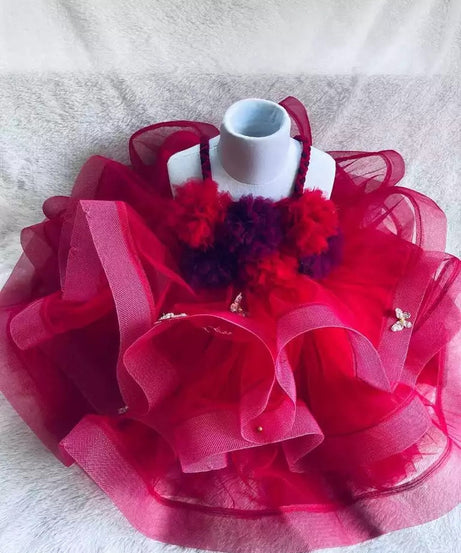 FANCY NET SILK BEADS WORK KID WEAR FROCK
