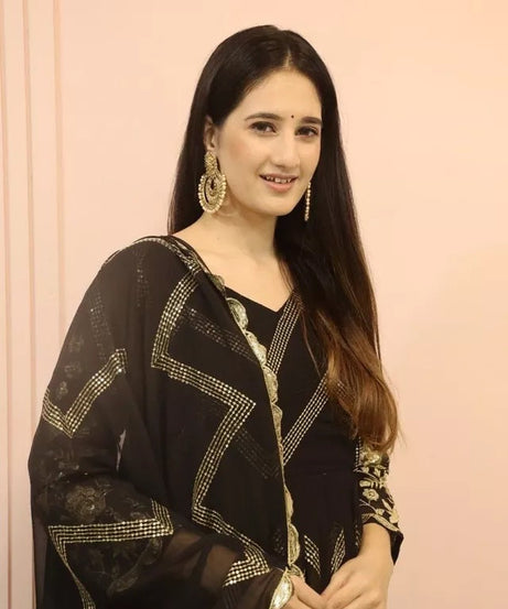 Fox Georgette With Embroidery Work With Full Sleeve Gown Bottom Dupatta Set