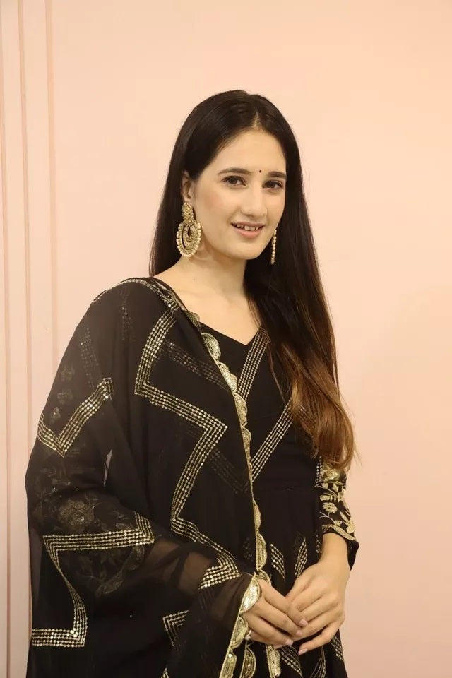 Fox Georgette With Embroidery Work With Full Sleeve Gown Bottom Dupatta Set